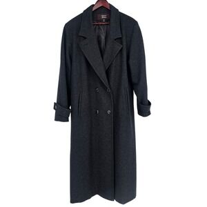 Vintage Stephanie Mathews Wool Double Breasted Overcoat 16 Charcoal Minimalist